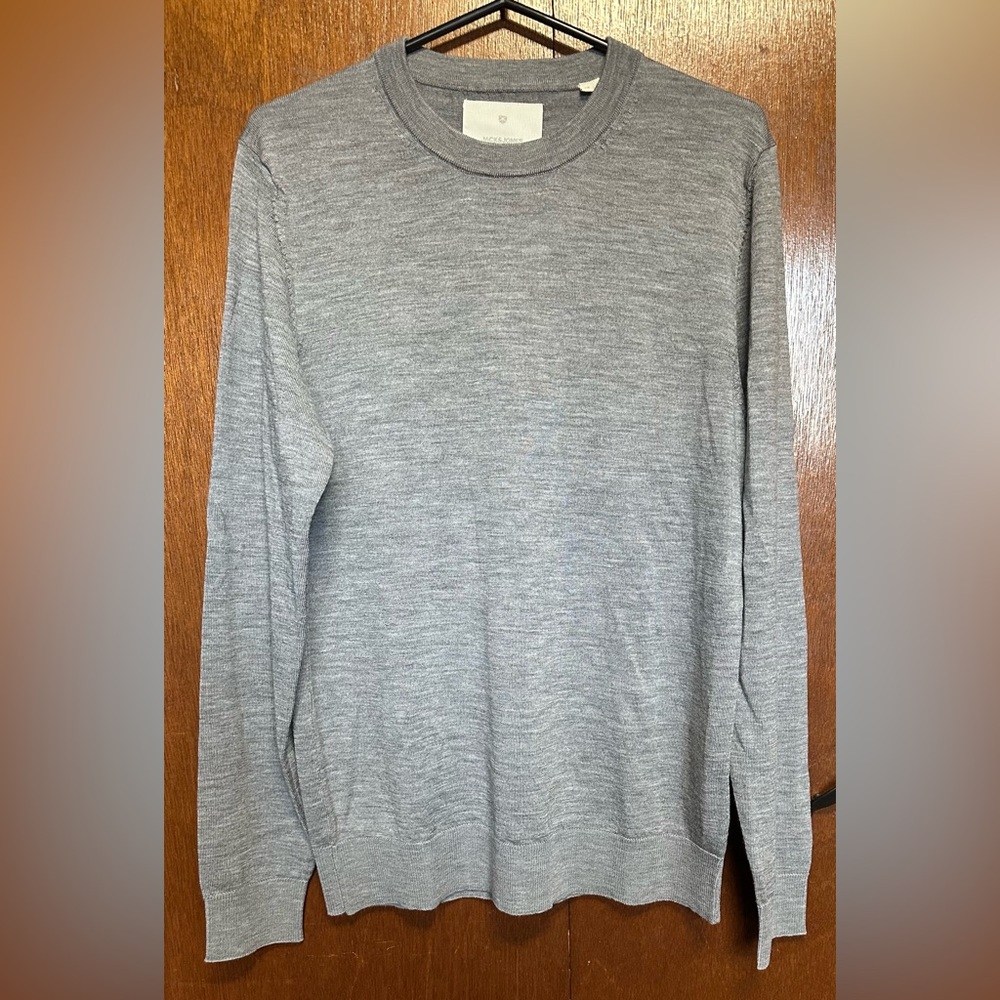 Jack & Jones Men's merino crew neck   Grey Sweater